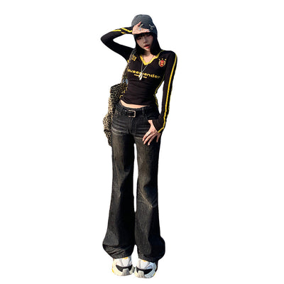 Women's Low Waist Skinny Jeans New Straight Loose Wide Leg