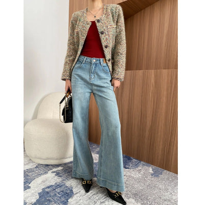 Soft Elastic Washed High Waist Skinny Loose Wide Leg Jeans