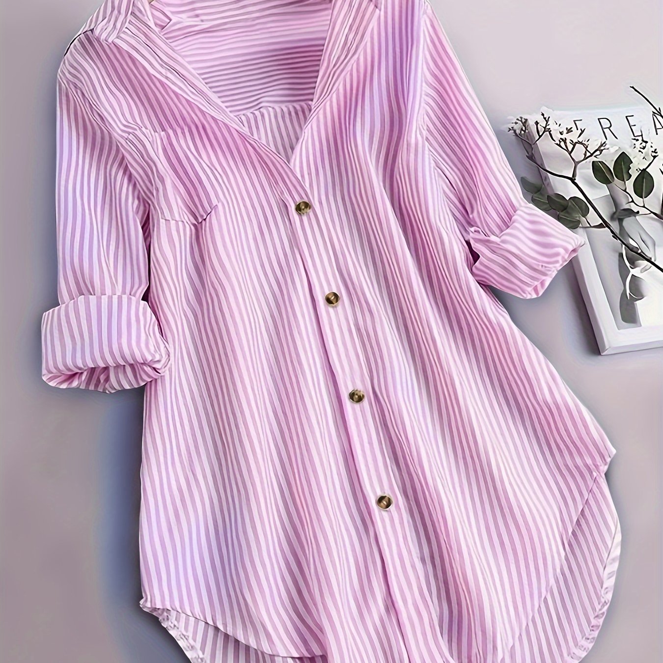 Women's Striped Button Casual Loose Long-sleeved Shirt