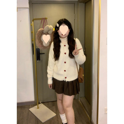 Gray With Heart Button Sweater Coat Women's Loose