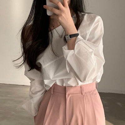 Single-side Off-shoulder Loose Long-sleeved Shirt Women's Top