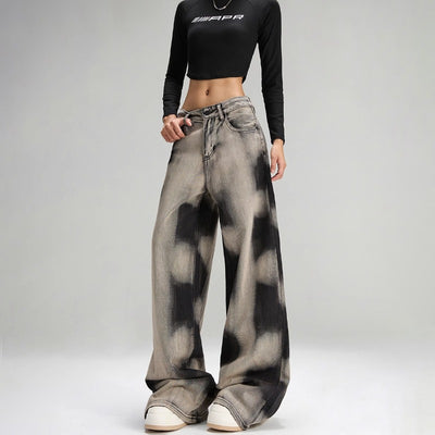 Pants Women's Design Sense Niche Street Vibe Retro Loose Tie-dyed Wide-leg Jeans