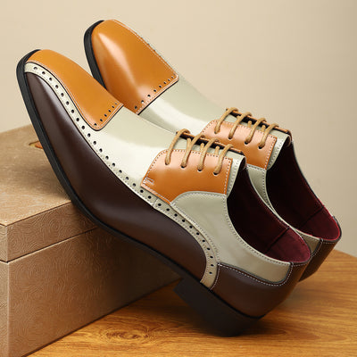 Men's Trendy Non-slip Breathable Leather Shoes Color Matching Business