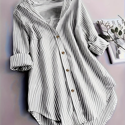 Women's Striped Button Casual Loose Long-sleeved Shirt