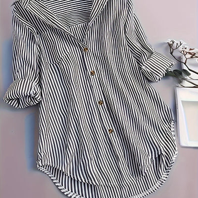Women's Striped Button Casual Loose Long-sleeved Shirt