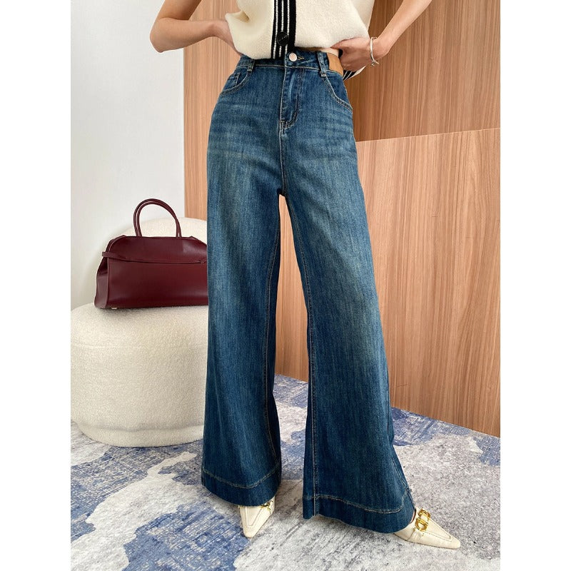 Soft Elastic Washed High Waist Skinny Loose Wide Leg Jeans