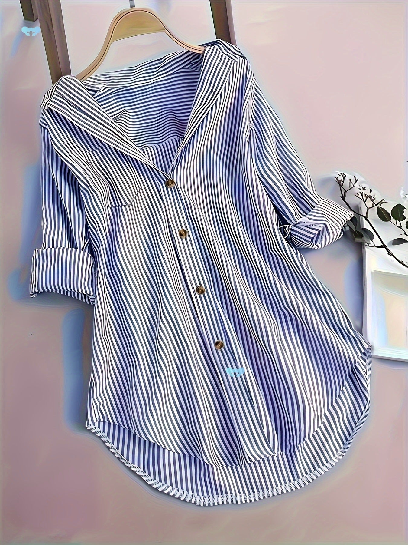 Women's Striped Button Casual Loose Long-sleeved Shirt