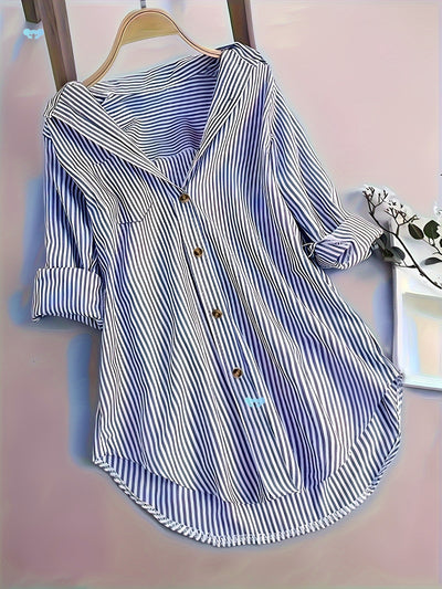 Women's Striped Button Casual Loose Long-sleeved Shirt