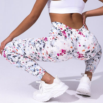 Print Yoga Pants Peach Hip High Waist Running Sports