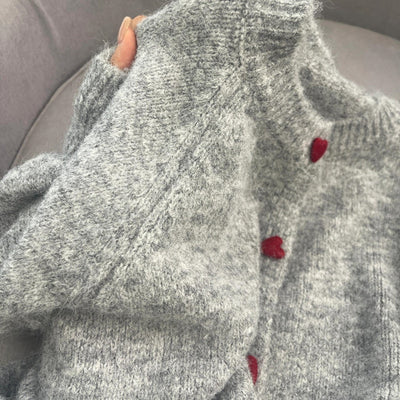 Gray With Heart Button Sweater Coat Women's Loose