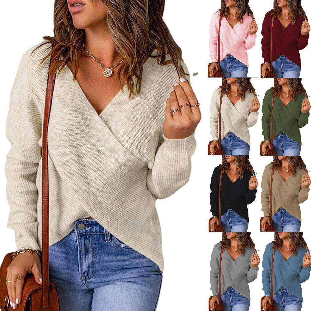 Autumn And Winter European And American Fashion New Style Sweater Women's Cross Knitted