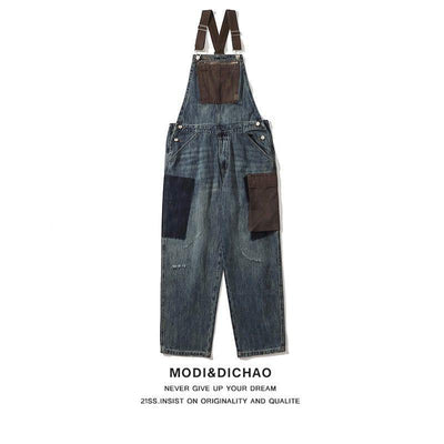 Men's And Women's Contrast Color Overalls Suspender Pants