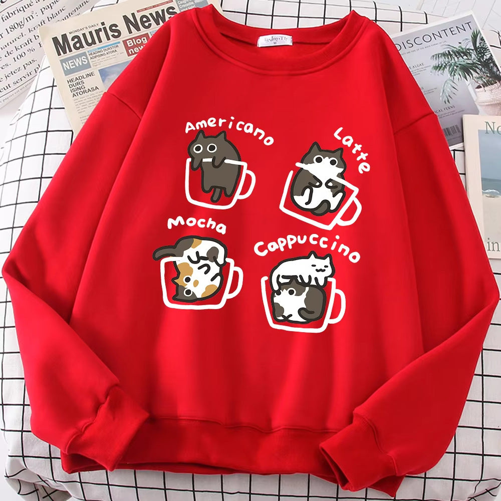 Coffee Cat Cute Personality Hoodie