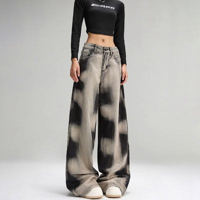 Pants Women's Design Sense Niche Street Vibe Retro Loose Tie-dyed Wide-leg Jeans