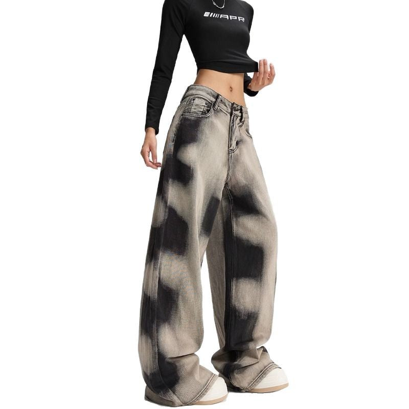 Pants Women's Design Sense Niche Street Vibe Retro Loose Tie-dyed Wide-leg Jeans