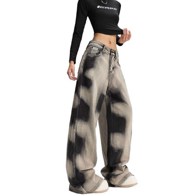 Pants Women's Design Sense Niche Street Vibe Retro Loose Tie-dyed Wide-leg Jeans