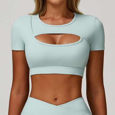 Yoga Short Sleeve Hollow-out Tight Sports T-shirt