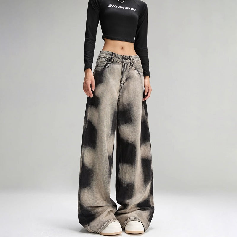 Pants Women's Design Sense Niche Street Vibe Retro Loose Tie-dyed Wide-leg Jeans