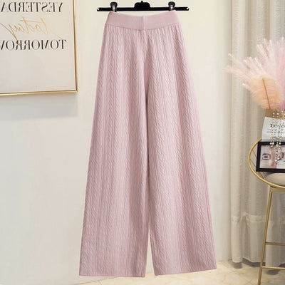 Wide-leg Pants Anti-aging Elegant High Waist Drooping Knitted Trousers