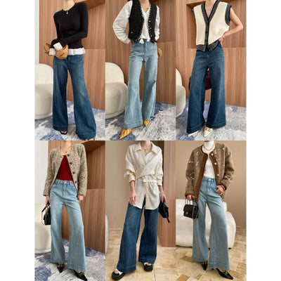 Soft Elastic Washed High Waist Skinny Loose Wide Leg Jeans