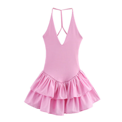 Stitching Hanging Collar Dress Women