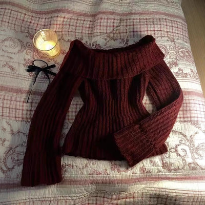 Women's Fashionable Off-neck Slim-fit Vintage Sweater