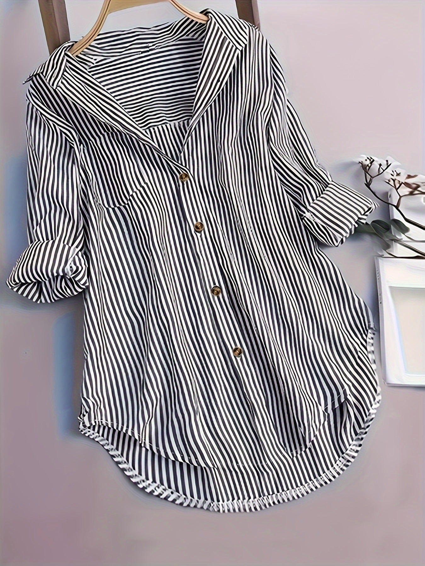 Women's Striped Button Casual Loose Long-sleeved Shirt