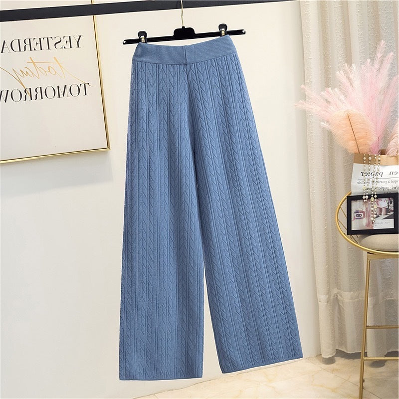Wide-leg Pants Anti-aging Elegant High Waist Drooping Knitted Trousers