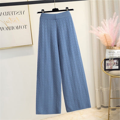 Wide-leg Pants Anti-aging Elegant High Waist Drooping Knitted Trousers