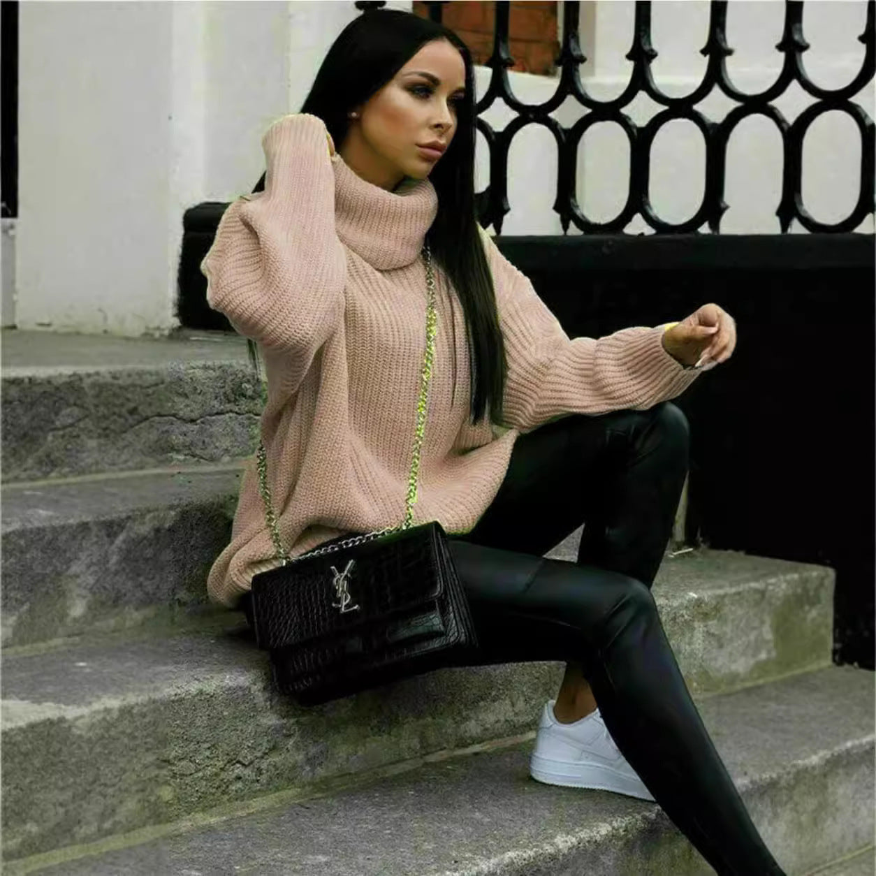 Turtleneck Long Sleeve Sweater Coat Mid-length Sweater
