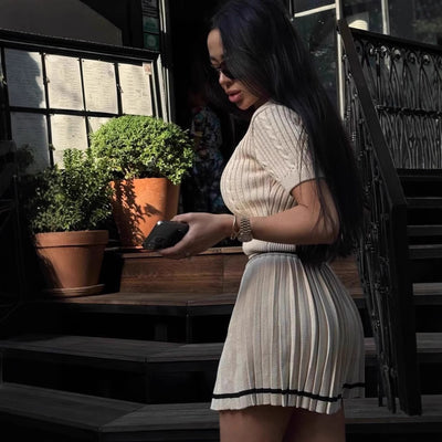 Short Sweater Pleated Skirt Women