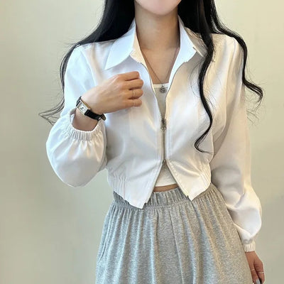 Double Zipper Jacket Lapel Short Coat