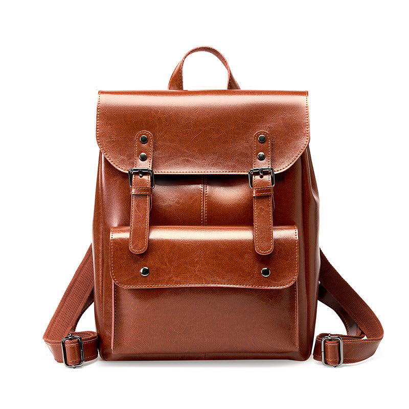 Leather Backpack Women's Wear-resistant Cowhide Computer Backpack