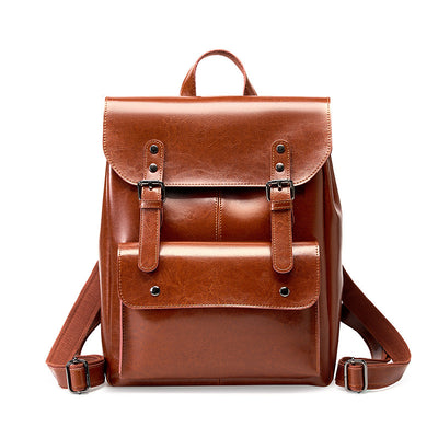 Leather Backpack Women's Wear-resistant Cowhide Computer Backpack