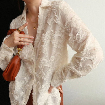 Fashion Special-interest Sense Of Design Shirt Jacquard Simple Temperament Long Sleeve All-matching
