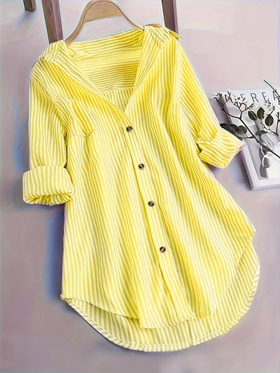 Women's Striped Button Casual Loose Long-sleeved Shirt