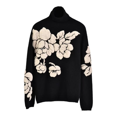 Three-dimensional Flower Jacquard Turtleneck Retro Loose Knitted Sweater