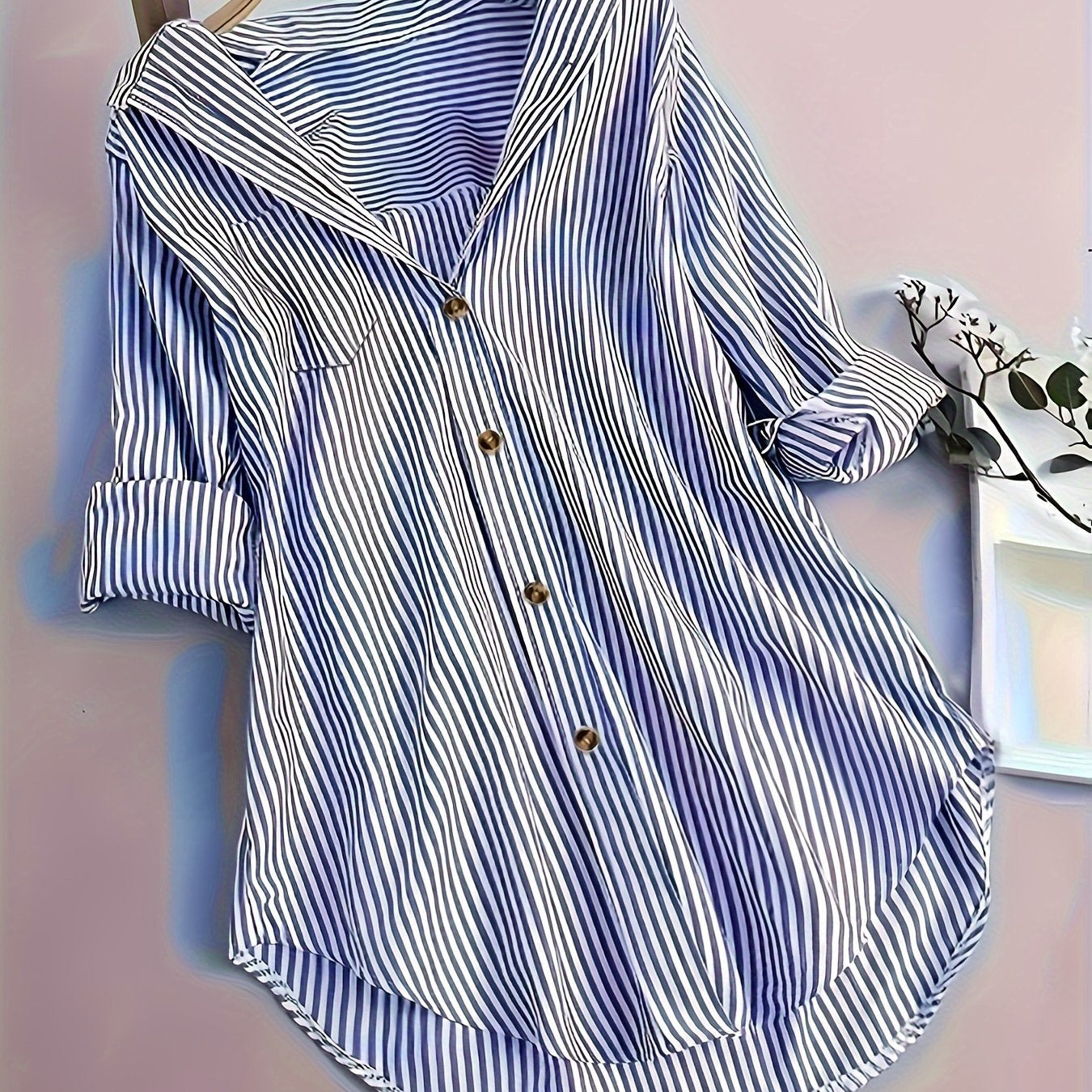 Women's Striped Button Casual Loose Long-sleeved Shirt