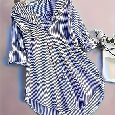 Women's Striped Button Casual Loose Long-sleeved Shirt