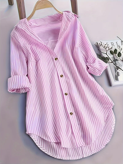 Women's Striped Button Casual Loose Long-sleeved Shirt