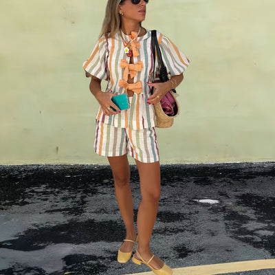 Fashion Casual Striped Shorts Top Suit Women