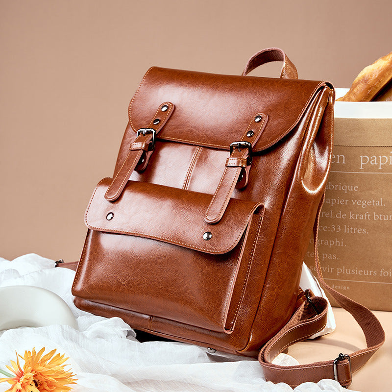 Leather Backpack Women's Wear-resistant Cowhide Computer Backpack