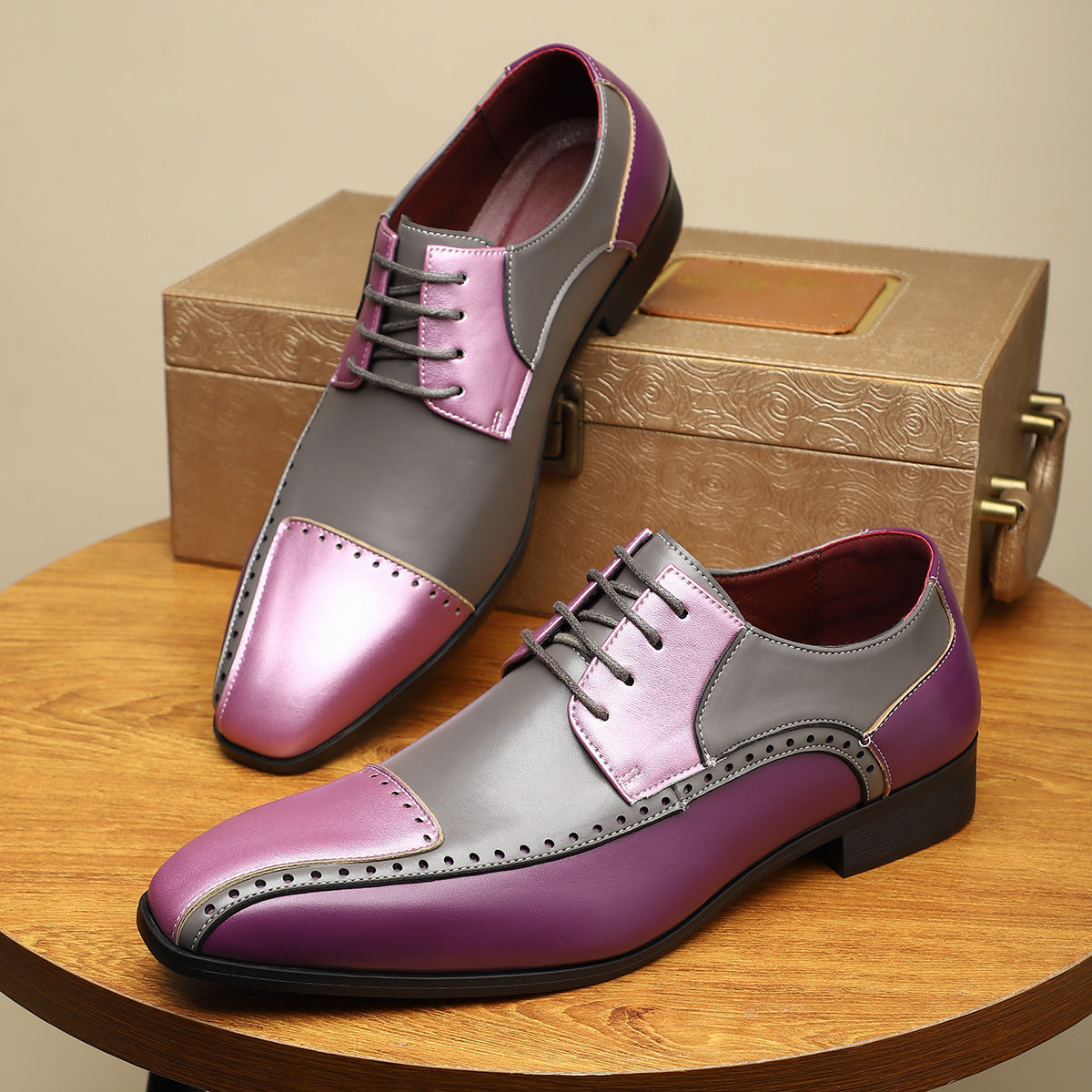 Men's Trendy Non-slip Breathable Leather Shoes Color Matching Business