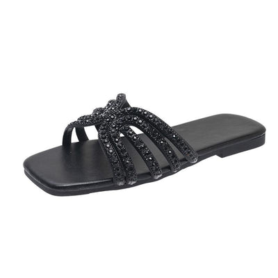 Solid Color Lightweight Rhinestone Ornament Ladies' Sandals