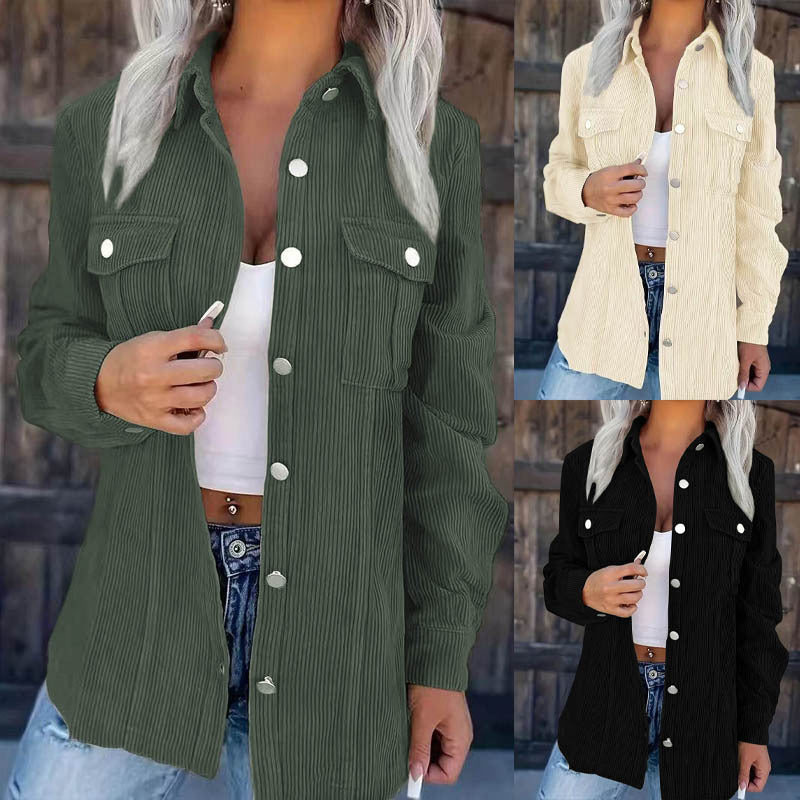 Solid Color Corduroy Lapel Cardigan Loose Casual Temperament Coat