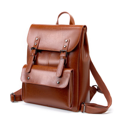 Leather Backpack Women's Wear-resistant Cowhide Computer Backpack
