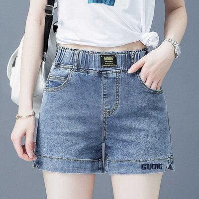High Waist Denim Shorts Women Elastic Wide Leg