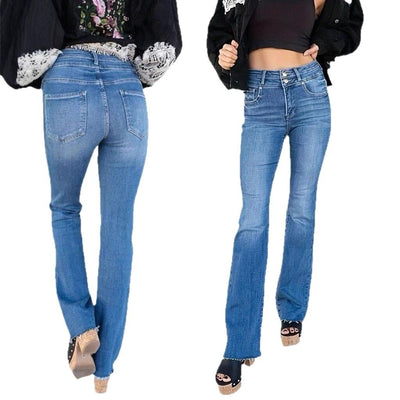 Women's High Waist Straight Double Button Jeans