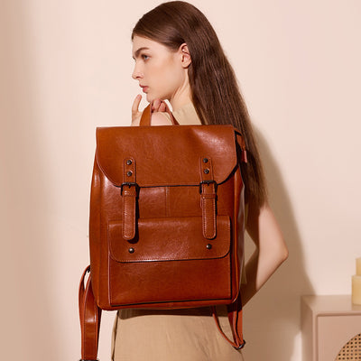 Leather Backpack Women's Wear-resistant Cowhide Computer Backpack