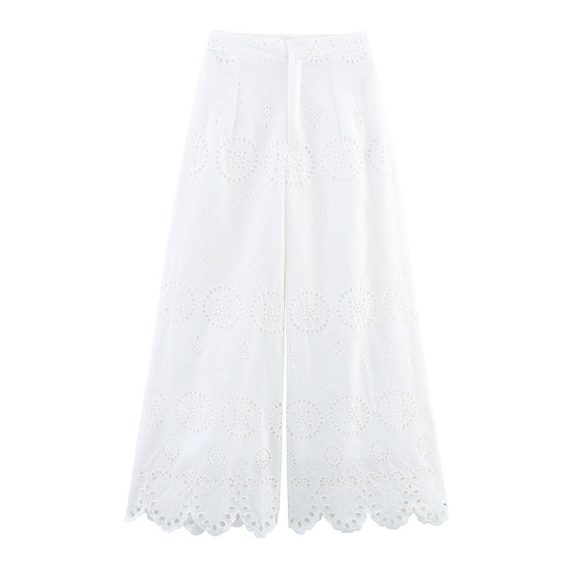 Casual And Sweet Artistic Cotton Hollow-out Cropped Pants